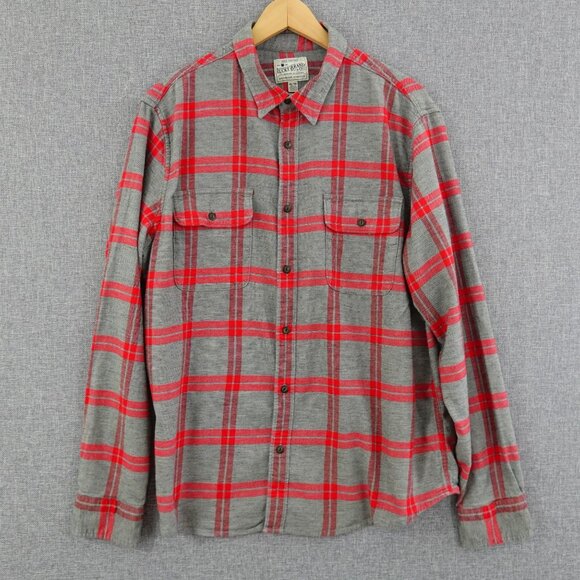Lucky Brand XL Gray Red Plaid Saturday Stretch Flannel Button Up Shirt - Picture 1 of 7